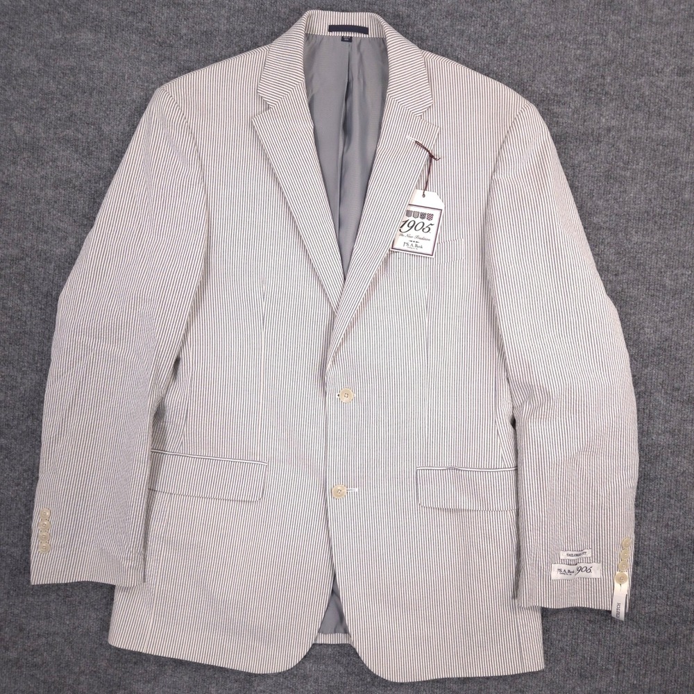 Jos A Bank Seersucker‎ Sport Coat Mens 41L Blue White Striped Tailored Fit NEW